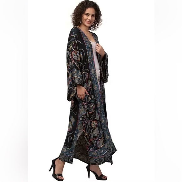 Raj Kimono Black Floral Butterfly Embroidered Bohemian One Size - Picture 1 of 11
